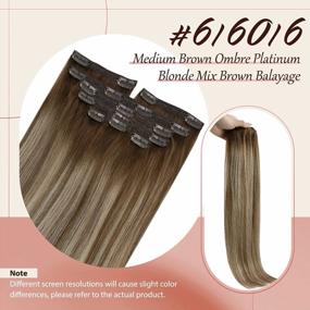 img 3 attached to 24 Inch Brown To Platinum Blonde Ombre Clip In Human Hair Extensions - 7Pcs 120G