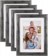 4x6 antique silver picture frame set of 4 - display 5x7 photo without mat or 4x6 with mat, wall & tabletop decor for home & office логотип