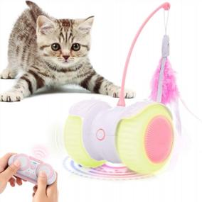 img 4 attached to Feeko Interactive Cat Toys Remote Control, 13 In 1 Dual Modes Auto Rolling Kitty Toys, Build-In Color Light, USB Charging Smart Cat Toy, Feather/Bells Cat Toys For Indoor Cats Kitten (Pink)