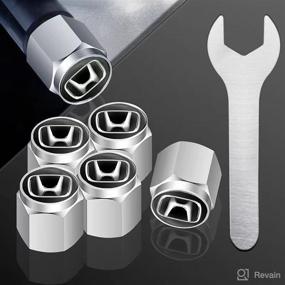 img 4 attached to 🔒 Tire Valve Stem Caps with Metal Rubber Seal, Universal Car Dust-Proof Covers + Wrench | 5 Pcs Tire Valve Stem Cover Accessory (Honda Valve Cap E Silver)