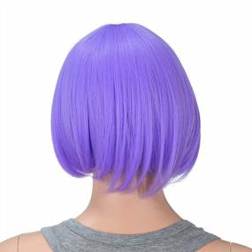 img 2 attached to Lavender Purple Short Bob Wig With Bangs - SWACC 10 Inch Synthetic Colorful Wig For Cosplay, Daily Wear, And Parties, Includes Wig Cap For Women And Kids