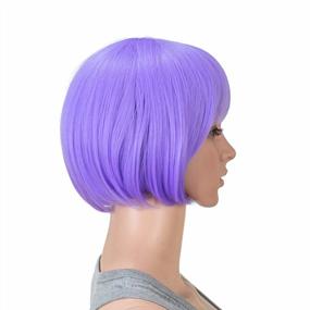 img 3 attached to Lavender Purple Short Bob Wig With Bangs - SWACC 10 Inch Synthetic Colorful Wig For Cosplay, Daily Wear, And Parties, Includes Wig Cap For Women And Kids