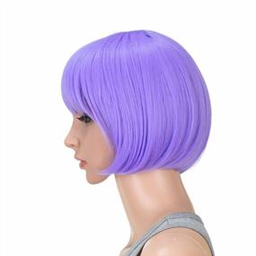 img 1 attached to Lavender Purple Short Bob Wig With Bangs - SWACC 10 Inch Synthetic Colorful Wig For Cosplay, Daily Wear, And Parties, Includes Wig Cap For Women And Kids