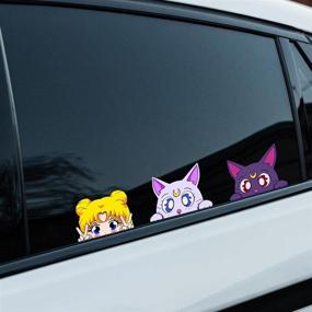 img 1 attached to 🌙 Pack of 3 Sailor Moon Car Stickers | Anime Peeker Bumper Decals for Window Laptop Windshield Water Bottle Decor (5.1") - BLKUOPAR