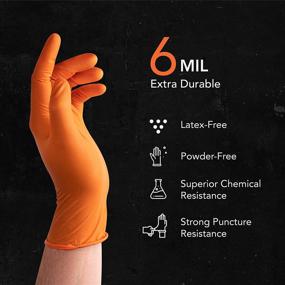 img 3 attached to 🧤 Orange Industrial Nitrile Gloves, 6 Mil, Textured, Heavy Duty Mechanic Gloves, Latex Free & Powder Free, Box of 50, X-Large
