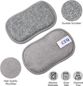 img 3 attached to 🧽 8 Pack of Grey Multi-Purpose Kitchen Scrub Sponges – 6.1" x 3.6" Non-Scratch Microfiber Sponge with Heavy Duty Scouring Power, Effortless Cleaning for Dishes, Pots, and Pans