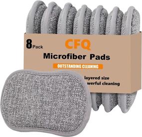 img 4 attached to 🧽 8 Pack of Grey Multi-Purpose Kitchen Scrub Sponges – 6.1" x 3.6" Non-Scratch Microfiber Sponge with Heavy Duty Scouring Power, Effortless Cleaning for Dishes, Pots, and Pans