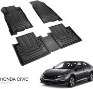 🚗 aosky car floor liner for 2016-2021 honda civic - all-weather automotive mat, waterproof rubber, non-slip, durable (1st &amp; 2nd row black) logo