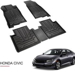 img 4 attached to 🚗 Aosky Car Floor Liner for 2016-2021 Honda Civic - All-Weather Automotive Mat, Waterproof Rubber, Non-Slip, Durable (1st &amp; 2nd Row Black)