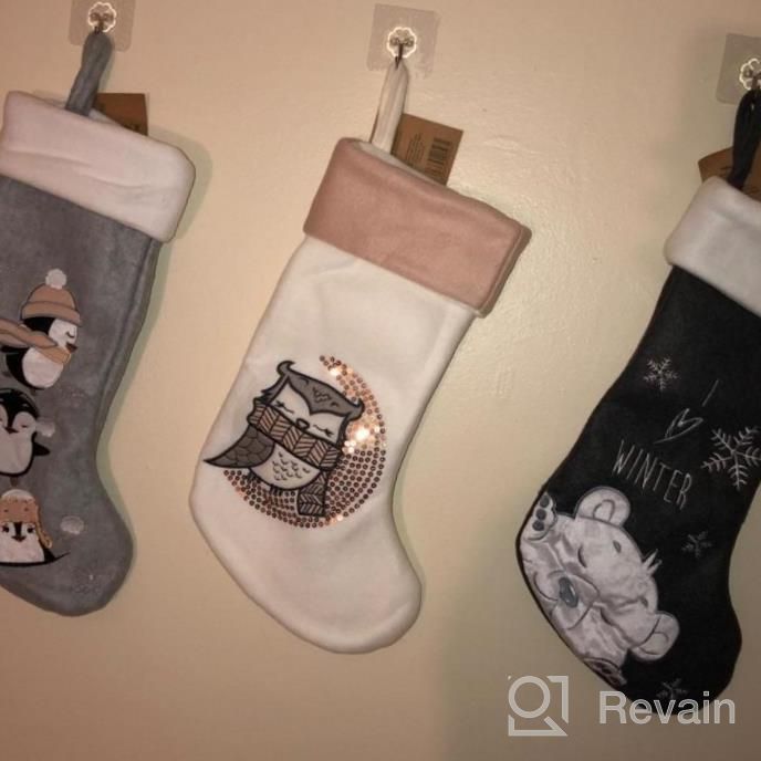 img 1 attached to Set Of 3 Classic Hand-Embroidered Sequined Animal Christmas Stockings, 18 Inches With Cute Assorted Designs - By BambooMN, SKU Assortment 89 review by Brian Wright