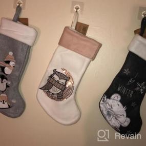 img 6 attached to Set Of 3 Classic Hand-Embroidered Sequined Animal Christmas Stockings, 18 Inches With Cute Assorted Designs - By BambooMN, SKU Assortment 89