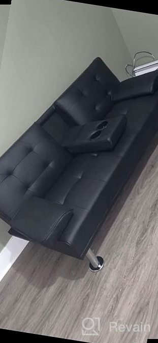 img 1 attached to Modern Grey Faux Leather Futon Sofa Bed With Cup Holders And Armrest - Convertible Folding Recliner Lounge For Living Room By Flamaker review by Ognjen Cao