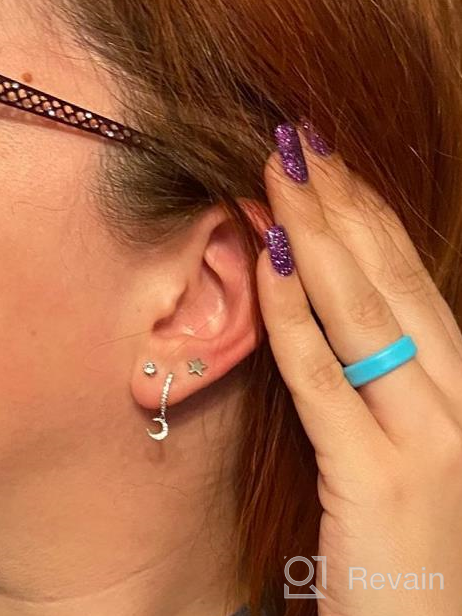 img 1 attached to 💫 Sterling Silver Huggie Drop Earrings with Charm - Moon Star, Spike, Evil Eye, Tiny Hoop Dangle Earrings for Women and Teen Girls review by Michelle King