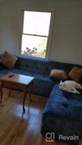 img 7 attached to Роскошный бархатный тафтинговый диван середины века с низкой спинкой - 113 "W, правая сторона, L-образная форма, 2 предмета, секционный диван для гостиной, серый