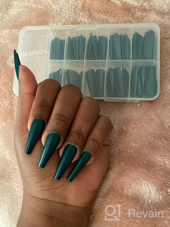 img 1 attached to Colored Coffin Press On Nails Long Ballerina False Fake Nail Tips Full Cover Manicure Design Glossy Emerald Green Acrylic Nails 100Pc For Women Teen Girls (Green) review by Buddy Camaney