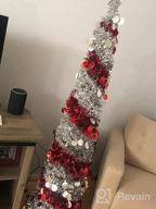 img 1 attached to Lighted 5 FT Artificial Tinsel Pencil Christmas Tree With 50 LED String Light And Timer - Battery Operated White & Red Holiday Decoration For Indoor And Outdoor Home Parties, By FUNPENY review by Mike Rajput