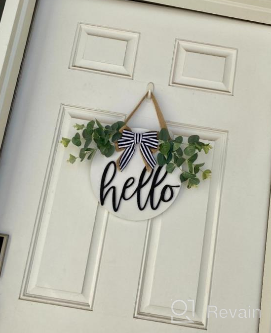 img 1 attached to Hello Sign For Front Door Winter Decor - 12 Inch Round Hanging Door Decoration For Outdoor And Indoor Home, Porch, And Farmhouse - All Seasons Holiday And Housewarming Gift - White review by Sally Willyard