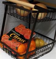 img 1 attached to Organize Your Kitchen With TBMax'S 2 Tier Fruit Basket: Metal Wire Fruit Bowl With Wooden Handle For Produce, Snack And Bread Storage In Sleek Black Design. review by Pamela Warfield