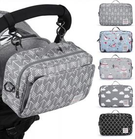 img 4 attached to Universal Stroller Caddy Accessories All-In-One Baby Organizer With Insulated Pocket,Capacity For Diapers, Toys & Snacks, Dark Gray