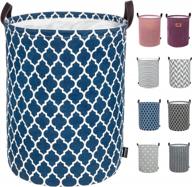 caroeas 18.0-inches thicken laundry basket, waterproof large laundry basket drawstring closure, collapsible laundry basket soft leather handles, laundry hamper easy storage (blue quatrefoil) логотип