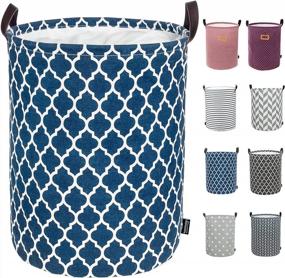 img 4 attached to Caroeas 18.0-Inches Thicken Laundry Basket, Waterproof Large Laundry Basket Drawstring Closure, Collapsible Laundry Basket Soft Leather Handles, Laundry Hamper Easy Storage (Blue Quatrefoil)