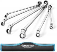 6-piece 8-19mm duratech extra long flex-head double box end ratcheting wrench set | cr-v steel with pouch logo