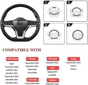 img 1 attached to 🔴 D Shape Steering Wheel Cover: Premium Microfiber Leather, Breathable & Anti-Slip | Flat Bottom, Ideal for Men and Women | Red, 15-inch Diameter