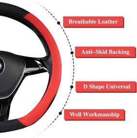 img 3 attached to 🔴 D Shape Steering Wheel Cover: Premium Microfiber Leather, Breathable & Anti-Slip | Flat Bottom, Ideal for Men and Women | Red, 15-inch Diameter