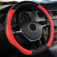 🔴 d shape steering wheel cover: premium microfiber leather, breathable & anti-slip | flat bottom, ideal for men and women | red, 15-inch diameter логотип