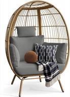 outdoor/indoor wicker egg chair with stand and cushions - grey lounger for patio, backyard, porch logo