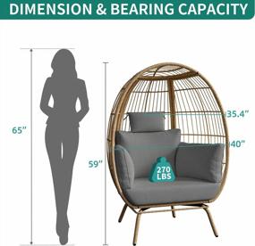 img 2 attached to Outdoor/Indoor Wicker Egg Chair With Stand And Cushions - Grey Lounger For Patio, Backyard, Porch