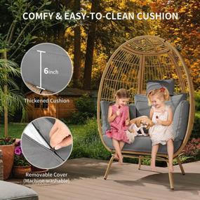 img 1 attached to Outdoor/Indoor Wicker Egg Chair With Stand And Cushions - Grey Lounger For Patio, Backyard, Porch