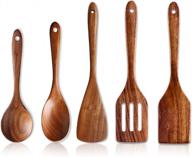 5 pcs acacia wood kitchen utensils set | non stick cooking spoons, slotted spoon, turner & flat wooden spatula | best wooden utensil for mixing & serving food. логотип