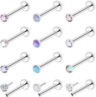 threadless push-in nose rings in surgical steel with round crystal opal labret studs for women and men - 20g, 18g, and 16g nose studs suitable for conch, helix, tragus, and lip piercing jewelry logo