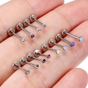 img 1 attached to Threadless Push-In Nose Rings In Surgical Steel With Round Crystal Opal Labret Studs For Women And Men - 20G, 18G, And 16G Nose Studs Suitable For Conch, Helix, Tragus, And Lip Piercing Jewelry