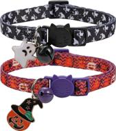 halloween cat collar breakaway - black and orange collar with ghost pumpkin charm, bell, and safety feature логотип