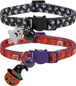 img 4 attached to Halloween Cat Collar Breakaway - Black and Orange Collar with Ghost Pumpkin Charm, Bell, and Safety Feature