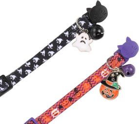 img 1 attached to Halloween Cat Collar Breakaway - Black and Orange Collar with Ghost Pumpkin Charm, Bell, and Safety Feature