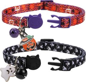 img 3 attached to Halloween Cat Collar Breakaway - Black and Orange Collar with Ghost Pumpkin Charm, Bell, and Safety Feature