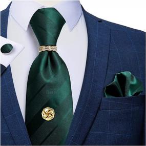 img 4 attached to Stylish DiBanGu Mens Silk Solid Necktie Set With Gold Tie Tack, Ring, Pocket Square, And Cuff Links In Gift Box