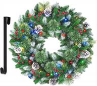 24-дюймовый предварительно освещенный рождественский венок с таймером, разноцветными огнями, сосновыми шишками и красными ягодами для входной двери, стены, окна, рождественское украшение от shareconn логотип