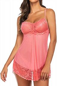 img 4 attached to QuneusHot Women Candy Color Lingerie Lace Babydoll Dress Camisole Sleepwear Nighties V Neck