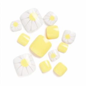 img 2 attached to Set Of 24 Summer Yellow False Toe Nails With Fresh Daisy And Sunflower Designs