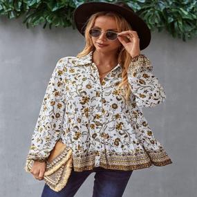 img 3 attached to Women'S Boho Peplum Tops With Floral Print, Long Sleeves And Button-Down Lapel Neck - Casual Hem Tunics Shirts Blouse