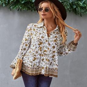 img 1 attached to Women'S Boho Peplum Tops With Floral Print, Long Sleeves And Button-Down Lapel Neck - Casual Hem Tunics Shirts Blouse