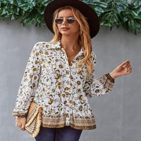 img 2 attached to Women'S Boho Peplum Tops With Floral Print, Long Sleeves And Button-Down Lapel Neck - Casual Hem Tunics Shirts Blouse