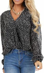 img 3 attached to Women'S Fashion Blouses: Long Sleeve V-Neck, Loose Fit Floral Leopard Print Chiffon Tops & Tees