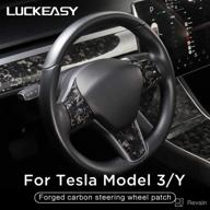 luckeasy carbon fiber steering wheel decorative patch for tesla model 3 tesla model y 2017-2022 interior auto accessories(bright forging) logo