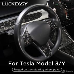 img 4 attached to Декоративная накладка на руль из углеродного волокна LUCKEASY для Tesla Model 3 Tesla Model Y 2017-2022 Интерьерные автомобильные аксессуары (яркая ковка)