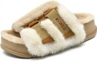 kuailu women's fuzzy platform slippers with arch support & fluffy fur - 6-12 sizes! logo